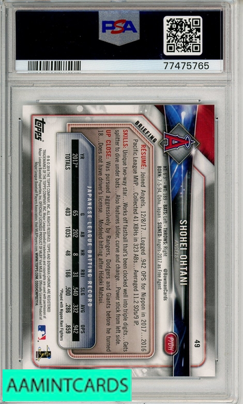 2018 BOWMAN SHOHEI OHTANI #49 PSA 10 GEM MT  RC ROOKIE 77475765