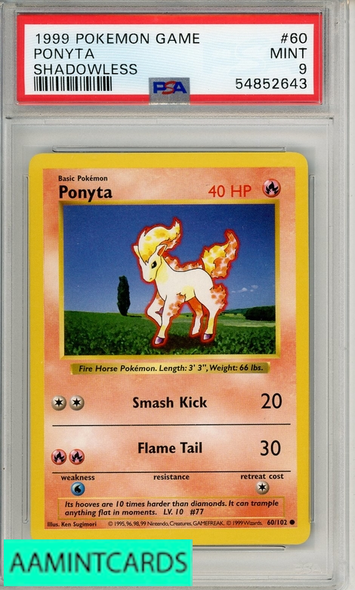 1999 POKEMON GAME PONYTA #60 SHADOWLESS PSA 9 MINT 54852643