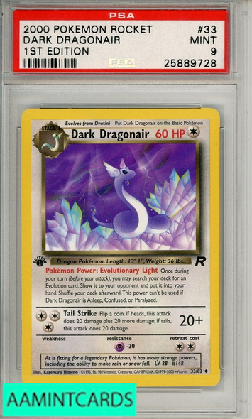 2000 POKEMON ROCKET DARK DRAGONAIR #33 1ST EDITION PSA 9 MINT 25889728