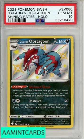 2021 POKEMON SWSH SHN FATES GALARIAN OBSTAGOON #SV080 HOLO PSA 10 65210470