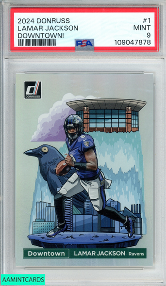2024 PANINI DONRUSS DOWNTOWN! LAMAR JACKSON #1 RAVENS PSA 9 MINT 109047878