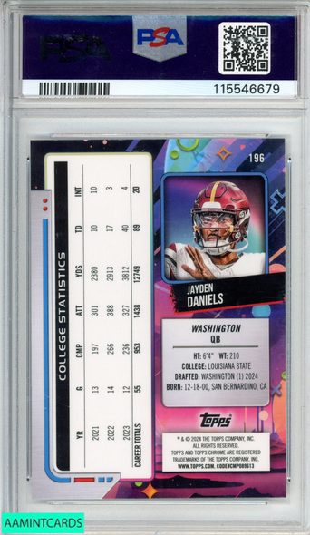 2024 TOPPS COSMIC CHROME JAYDEN DANIELS #196 NUCLEUS ROOKIE RC PSA 10 GEM MT 115546679