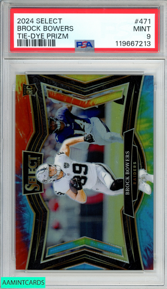 2024 PANINI SELECT BROCK BOWERS #471 TIE-DYE PRIZM 10 OF 25 ROOKIE RC PSA 9 119667213