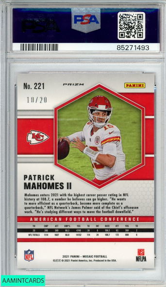 2021 PANINI MOSAIC PATRICK MAHOMES II #221 NO HUDDLE PINK 10 OF 20 PSA 10 GEM MT 85271493