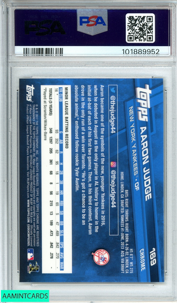2017 TOPPS CHROME AARON JUDGE #169 NEW YORK YANKEES RC PSA 10 GEM MT 101889952 2017 TOPPS CHROME AARON JUDGE #169 NEW YORK YANKEES RC PSA 10 GEM MT 101889952