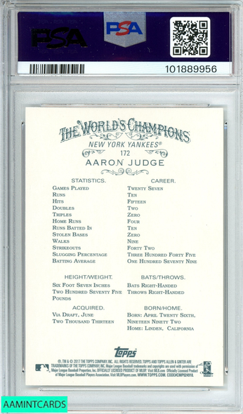 2017 TOPPS ALLEN GINTER AARON JUDGE #172 HOT BOX FOIL RC PSA 10 GEM MT 101889956 2017 TOPPS ALLEN GINTER AARON JUDGE #172 HOT BOX FOIL RC PSA 10 GEM MT 101889956