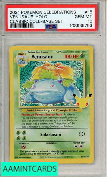 2021 POKEMON CELEB CLASSIC COLL VENUSAUR-HOLO #15 BASE SET PSA 10 108635753