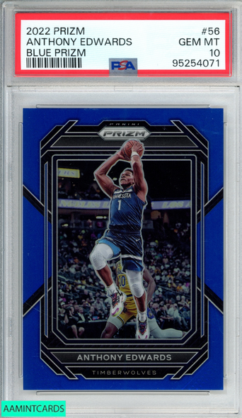 2022 PANINI PRIZM ANTHONY EDWARDS #56 BLUE PRIZM 65 OF 199 PSA 10 GEM MT 95254071