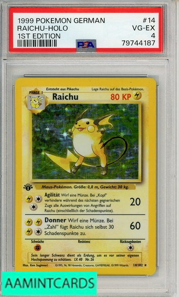 1999 POKEMON GERMAN RAICHU-HOLO #14 1ST EDITION PSA 4 VG-EX 79744187