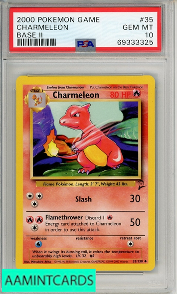 2000 POKEMON GAME BASE II CHARMELEON #35 BASE II PSA 10 GEM MT 69333325