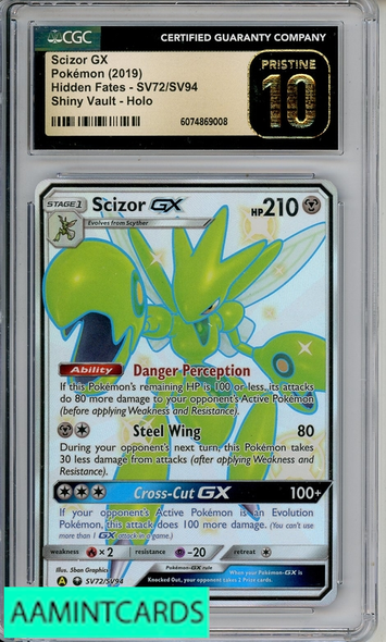 2019 POKEMON HIDDEN FATES SCIZOR GX #SV72 SHINY VAULT HOLO CGC 10 6074869008