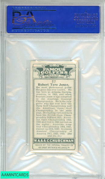 1927 WA AND AC  CHURCHMAN R T JONES #27 FAMOUS GOLFERS-SMALL PSA 4 VG-EX 31341933
