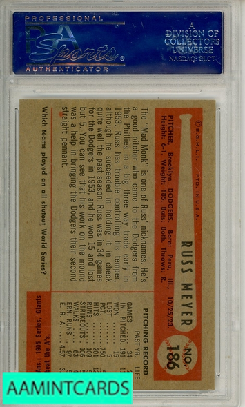 1954 BOWMAN RUSSELL MEYER #186 PSA 7 NM 16064466 1954 BOWMAN RUSSELL MEYER #186 PSA 7 NM 16064466