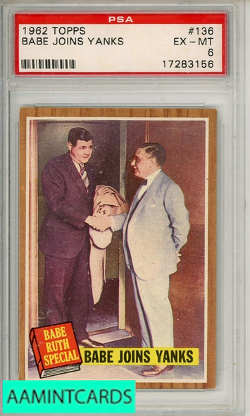 1962 TOPPS BABE JOINS YANKS #136 PSA 6 EX-MT 17283156 1962 TOPPS BABE JOINS YANKS #136 PSA 6 EX-MT 17283156