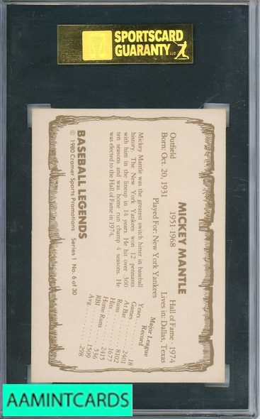 1980 CRAMER LEGENDS MICKEY MANTLE #6 SGC 8.5 1162441-073