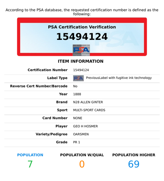 1888 N28 ALLEN GINTER GEO H HOSMER OARSMEN PSA 1 PR 15494124