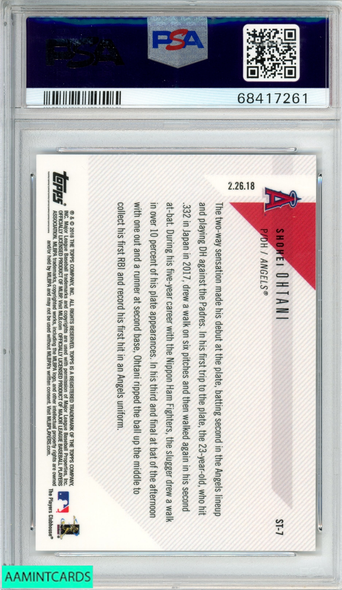 2018 TOPPS NOW SPRING TRAINING SHOHEI OHTANI #ST-7 ROOKIE RC PSA 10 GEM MT 68417261