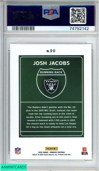 2020 PANINI DONRUSS DOWNTOWN JOSH JACOBS #D-JJ LAS VEGAS RAIDERS PSA 9 MINT 74792142