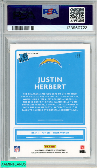 2020 PANINI DONRUSS OPTIC JUSTIN HERBERT #153 PURPLE SHOCK ROOKIE RC PSA 10 123960723