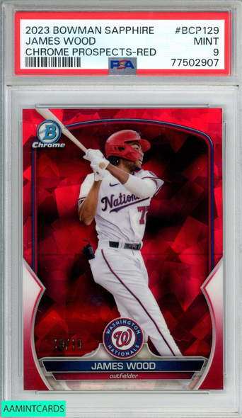 2023 BOWMAN SAPPHIRE CHROME PROSPECTS JAMES WOOD #BCP129 RED 10 OF 10 RC PSA 9 77502907