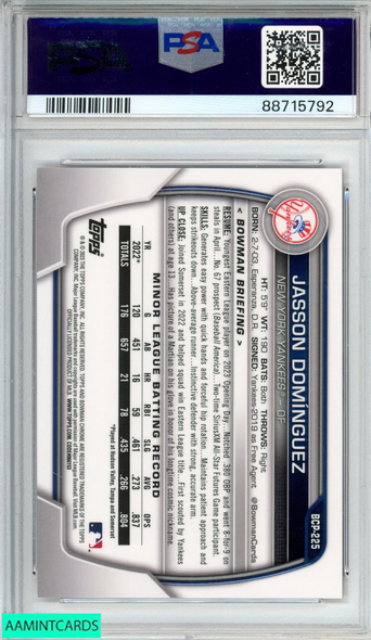 2023 BOWMAN CHROME SAPPHIRE PROSPECTS JASSON DOMINGUEZ #225 RED 5 OF 5 RC PSA 9 88715792