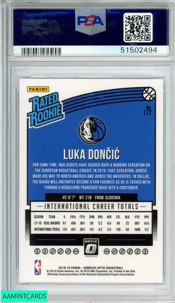 2018 PANINI DONRUSS OPTIC LUKA DONCIC #177 ROOKIE RC MAVERICKS PSA 10 GEM MT 51502494