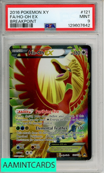 2016 POKEMON XY BREAKPOINT FA HO-OH EX #121  PSA 9 MINT 129607642