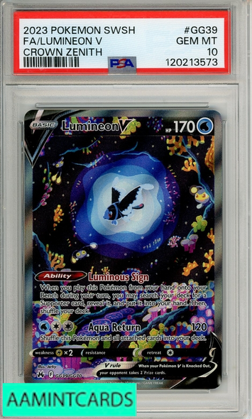 2023 POKEMON SWSH CROWN ZENITH FA LUMINEON V #GG39 PSA 10 GEM MT 120213573