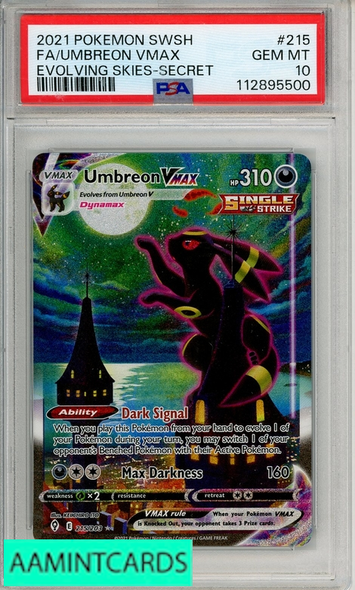 2021 POKEMON SWSH EVOLVING SKIES FA UMBREON VMAX #215 SECRET PSA 10 112895500