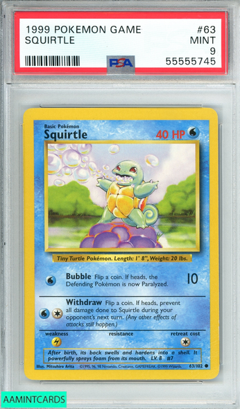 1999 POKEMON GAME SQUIRTLE #63 PSA 9 MINT 55555745