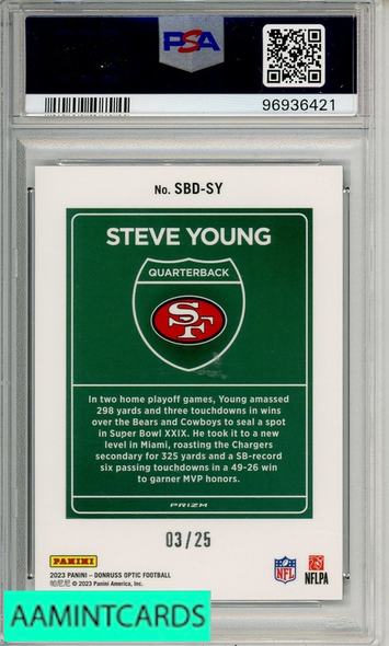 2023 PANINI DN OPTIC SB DOWNTOWN STEVE YOUNG #SBDSY BLK PAND PSA 10 96936421