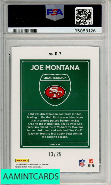 2023 PANINI DONRUSS OPTIC DOWNTWN JOE MONTANA #D7 BLK PAND PSA 10 95083126