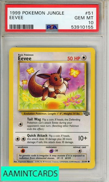 1999 POKEMON JUNGLE EEVEE #51 PSA 10 GEM MT 53910155