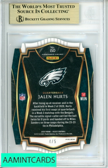 2020 PANINI SELECT GREEN PRIZM DIE CUT JALEN HURTS #150 BGS 9.5 RC 015549468