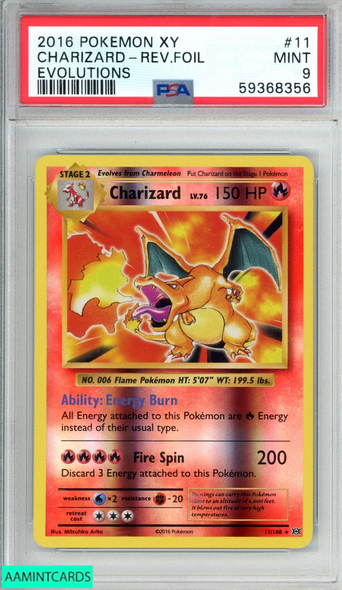 2016 POKEMON XY EVOLUTIONS CHARIZARD REVERSE FOIL #11 PSA 9 MINT 59368356