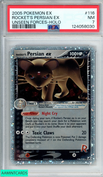 2005 POKEMON EX UNSEEN FORCES ROCKETS PERSIAN EX #116 HOLO PSA 7 NM 124058030