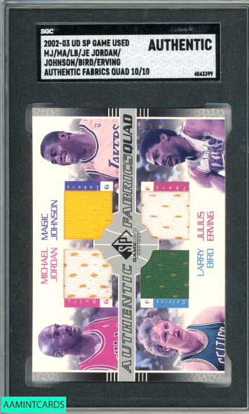 2002 SP GAME USED JORDAN JOHNSON BIRD ERVING FABRICS QUAD 10 OF 10 SGC AUTHENTIC 4043399