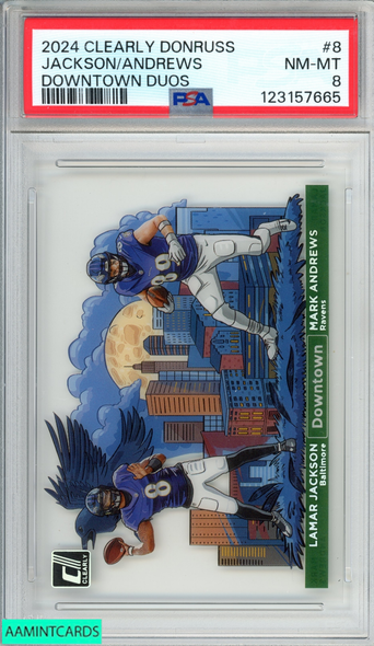 2024 PANINI CLEARLY DONRUSS DOWNTOWN DUOS LAMAR JACKSON MARK ANDREWS #8 PSA 8 123157665