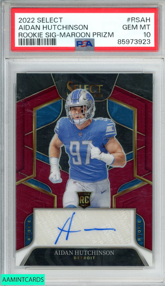 2022 SELECT ROOKIE SIGNATURES AIDAN HUTCHINSON #RSAH MAROON 9 OF 60 RC PSA 10 85973923