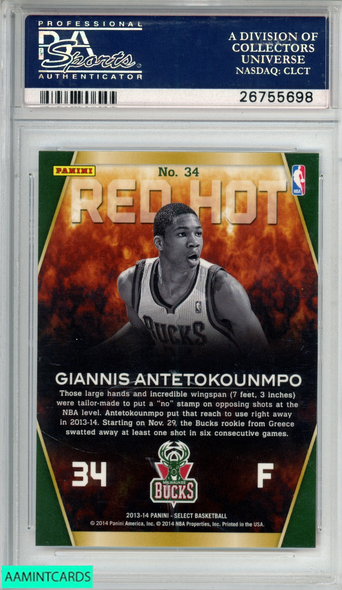 2013 PANINI SELECT RED HOT GIANNIS ANTETOKOUNMPO #34 ROOKIE RC BUCKS PSA 9 26755698