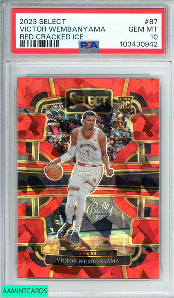 2023 PANINI SELECT VICTOR WEMBANYAMA #87 RED CRACKED ICE RC PSA 10 GEM MT 103430942