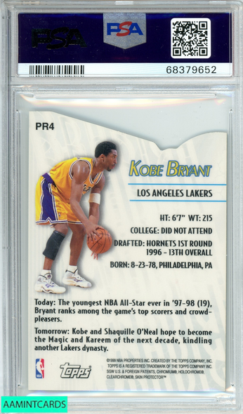 1999 TOPPS PRODIGY KOBE BRYANT #PR4 LA LAKERS MAMBA PSA 9 MINT 68379652