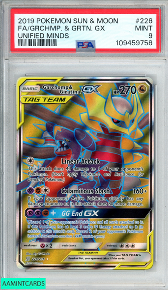 2019 POKEMON SUN AND MOON UNIFIED MINDS FA GARCHOMP AND GIRATINA GX #228 PSA 9 109459758