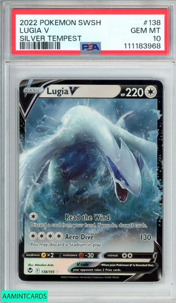 2022 POKEMON SWORD AND SHIELD SILVER TEMPEST LUGIA V #138 PSA 10 GEM MT 111183968