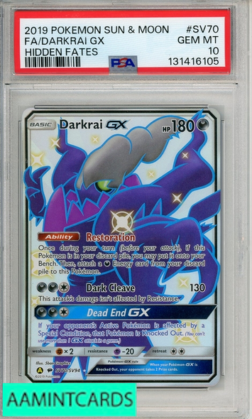 2019 POKEMON SUN MOON HIDDEN FATES FA DARKRAI GX #SV70 PSA 10 131416105