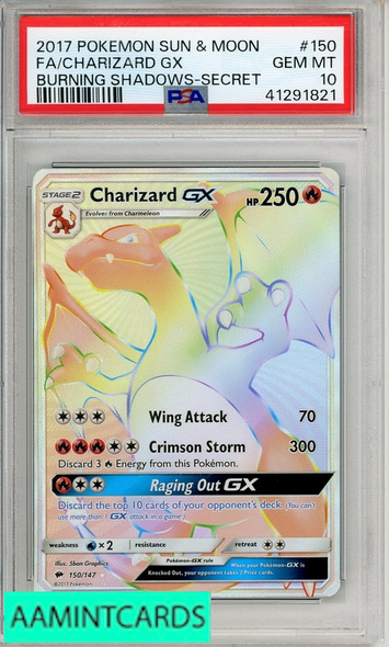 2017 POKEMON SUN MOON BURN SHAD FA CHARIZARD GX #150 SECRET PSA 10 41291821