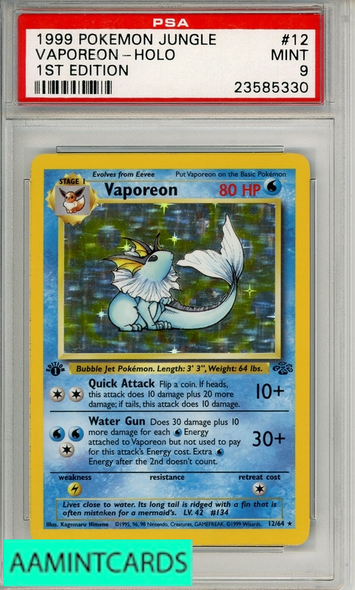 1999 POKEMON JUNGLE VAPOREON-HOLO #12 1ST EDITION PSA 9 MINT 23585330