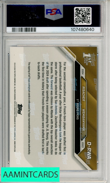 2024 TOPPS NOW DRAFT RISACHER WEMBANYAMA #DRWA AUTO BLUE PSA 10 107480640