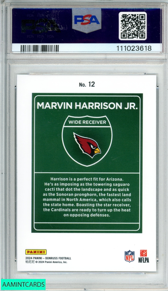 2024 PANINI DONRUSS DOWNTOWN! MARVIN HARRISON JR #12 ROOKIE RC PSA 10 GEM MT 111023618
