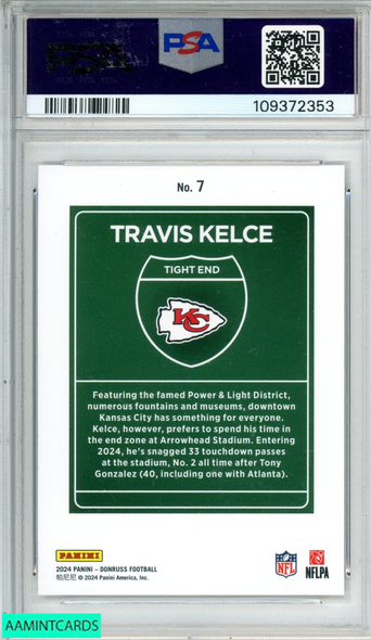 2024 PANINI DONRUSS DOWNTOWN! TRAVIS KELCE #7 CHIEFS PSA 9 MINT 109372353